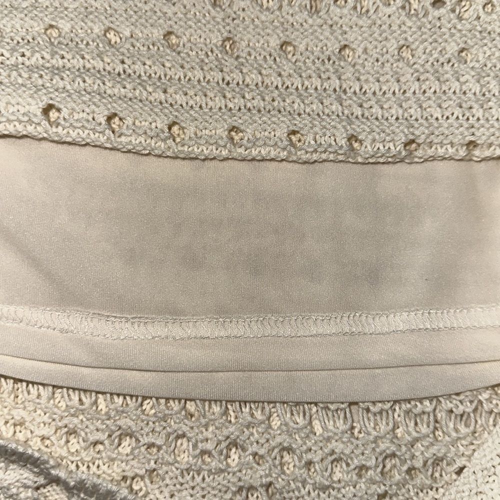 UT XL Cream Openwork Midi Sweater Crochet Knit Scalloped Drawstring Skirt - Picture 13 of 16